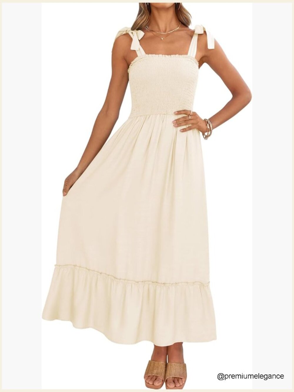 Summer Boho Maxi Dress With Spaghetti Straps Square Neck Ruffle A-Line